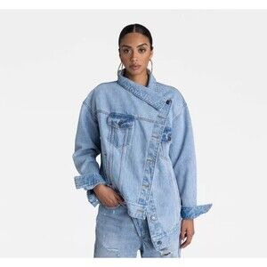 Women's KBB by Kahlana Asymmetrical Denim Jacket Light Wash